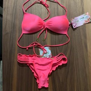 Luli Fama sexy push up hot pink bikini, size Medium, NWT